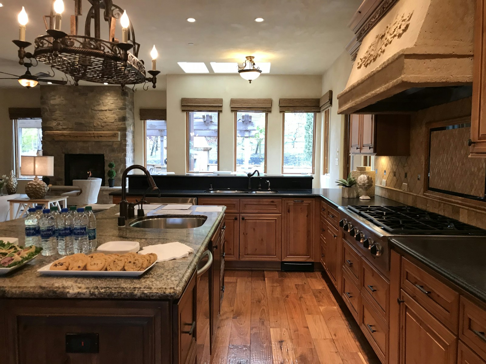 Rustic wood cabinetry with hand-distressed finish and natural knot detailing