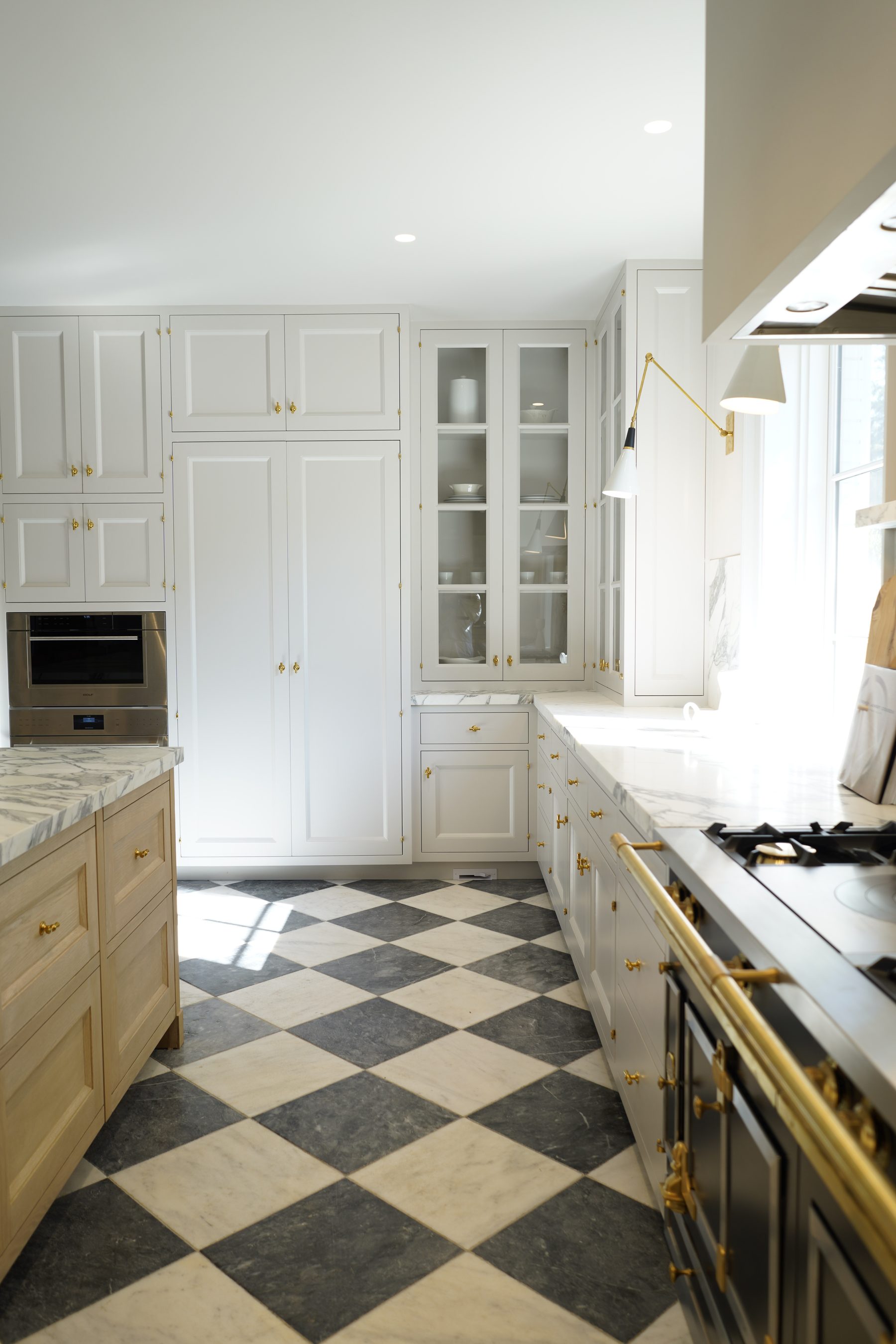 Custom white kitchen cabinet wall diamond floor installation