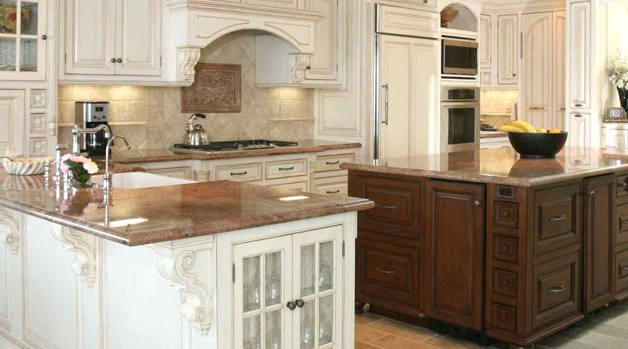 Classic cream kitchen wide view double island Big Canyon