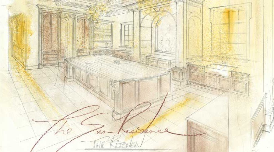 Custom kitchen design sketch H&J Cabinets Sun Residence Orange County