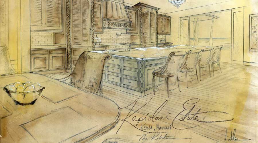 Custom kitchen design sketch H&J Cabinets Hawaii estate