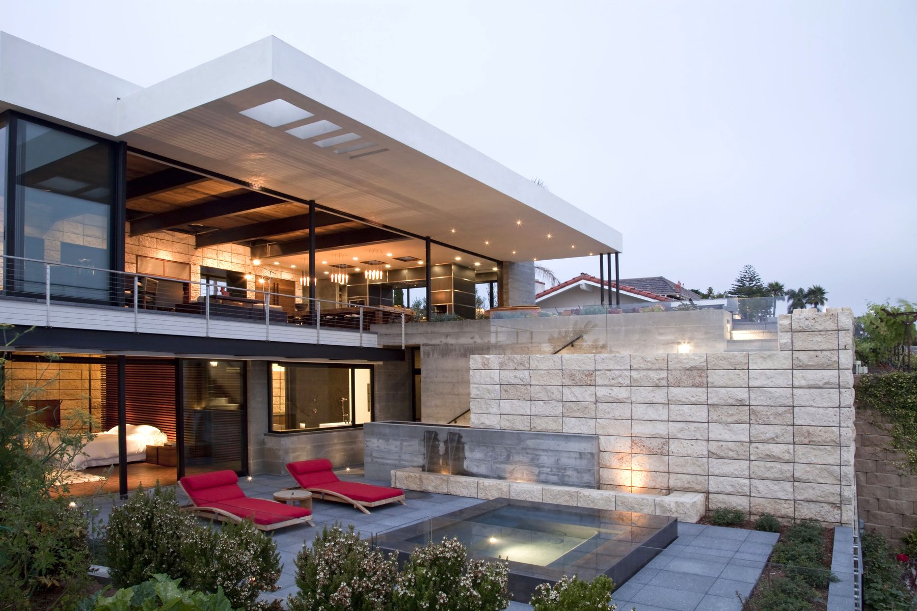 Newport Beach luxury residence exterior dusk pool