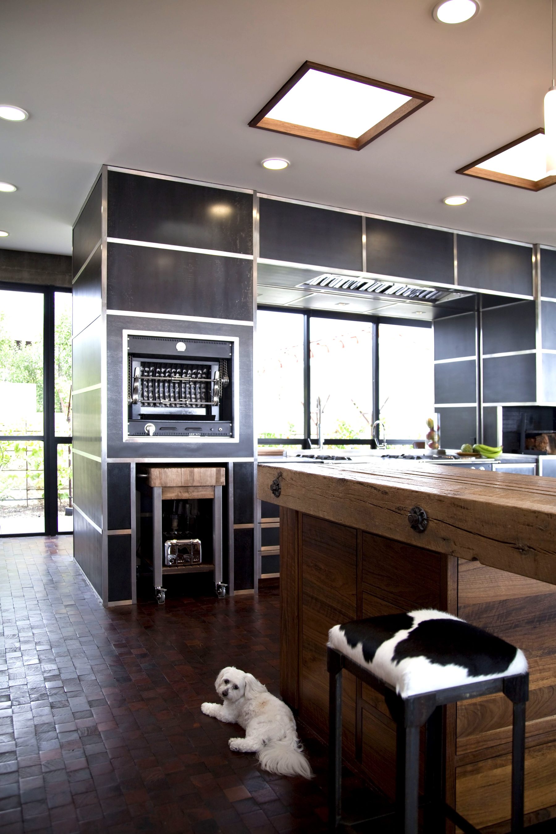 Industrial kitchen reclaimed wood island custom cabinetry