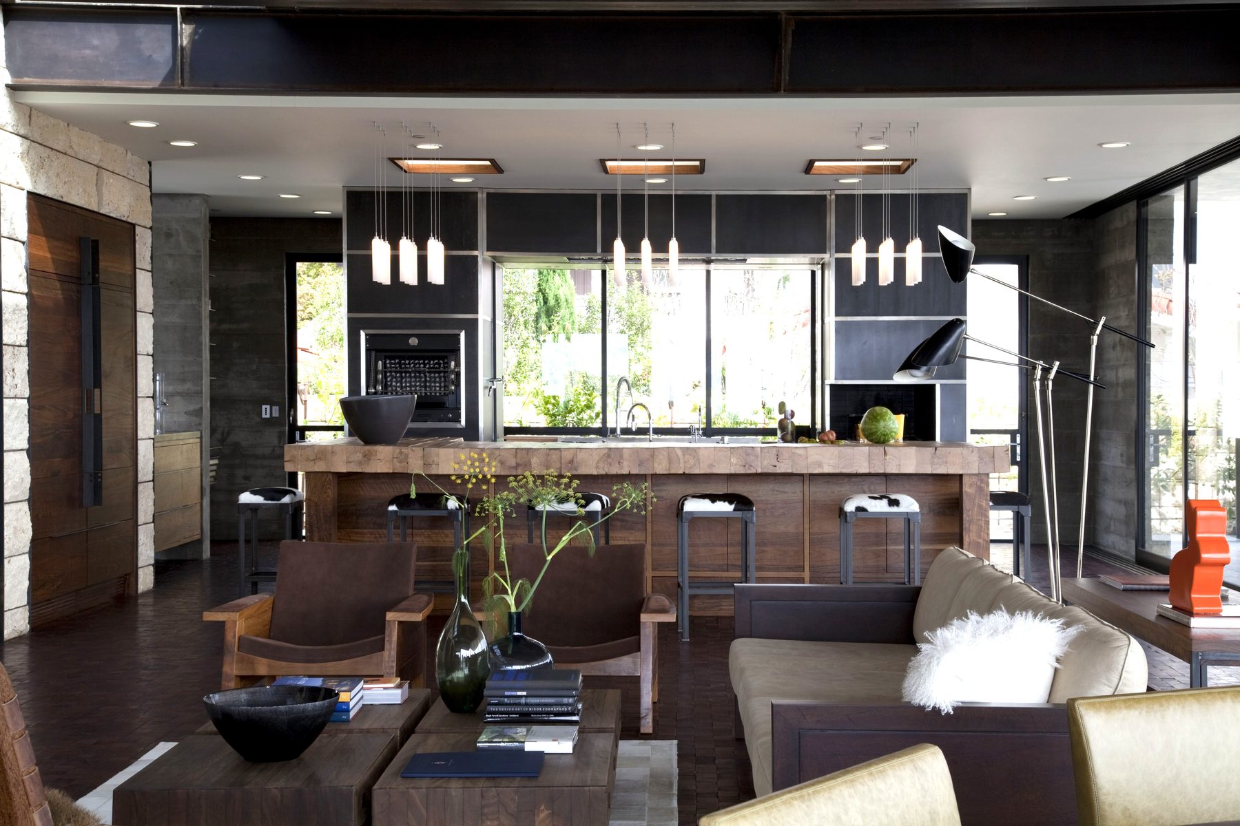 Open kitchen dark wood island cabinetry Newport Beach