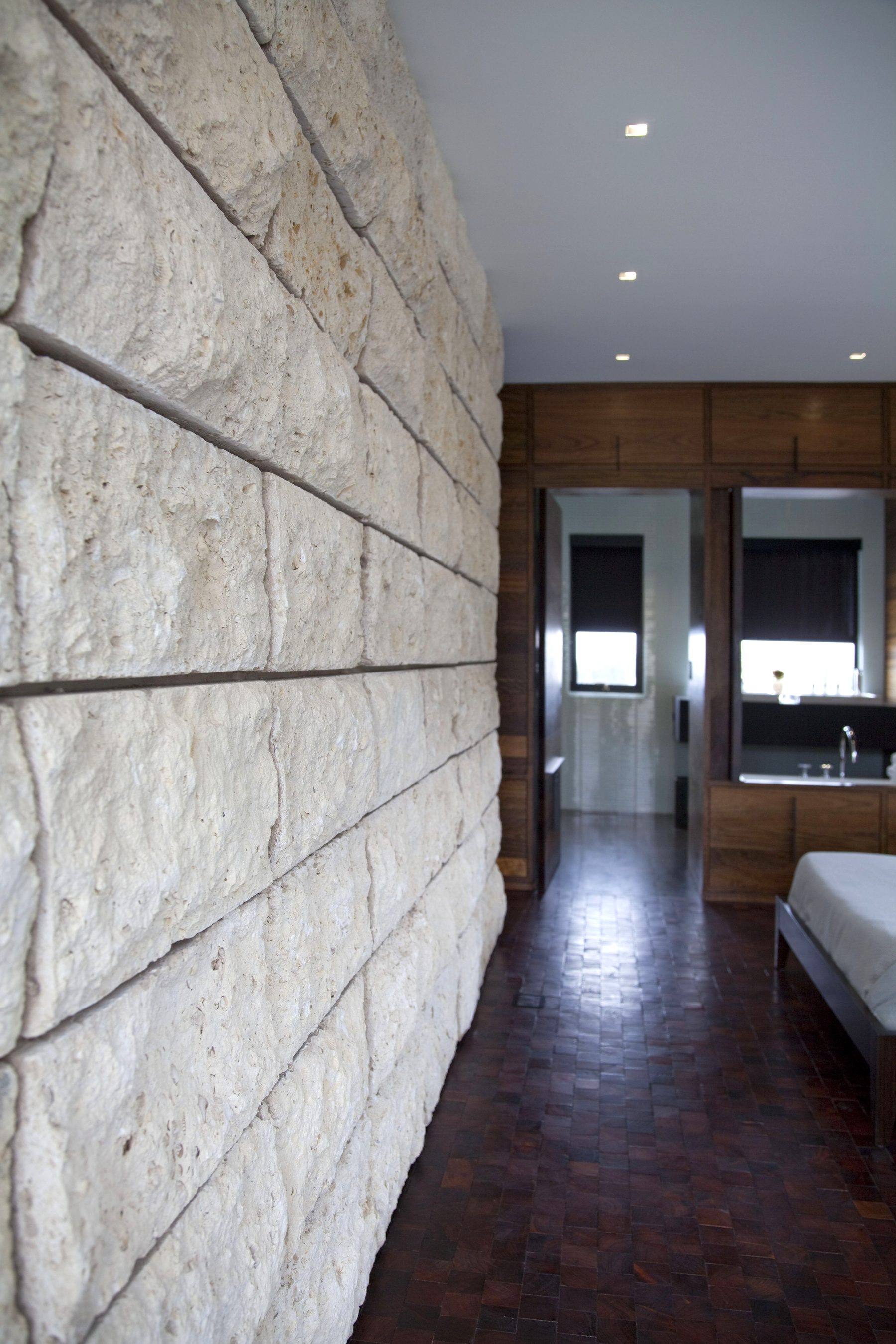 Newport Beach stone block feature wall bedroom detail