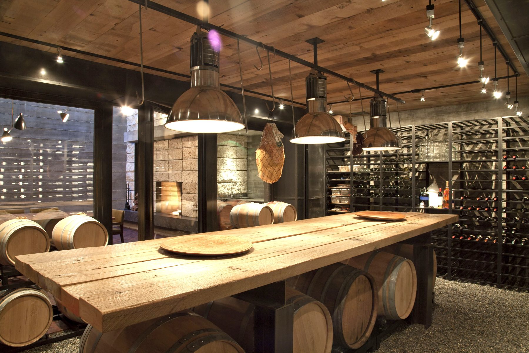 Custom wine cellar barrel island tasting room Newport Beach