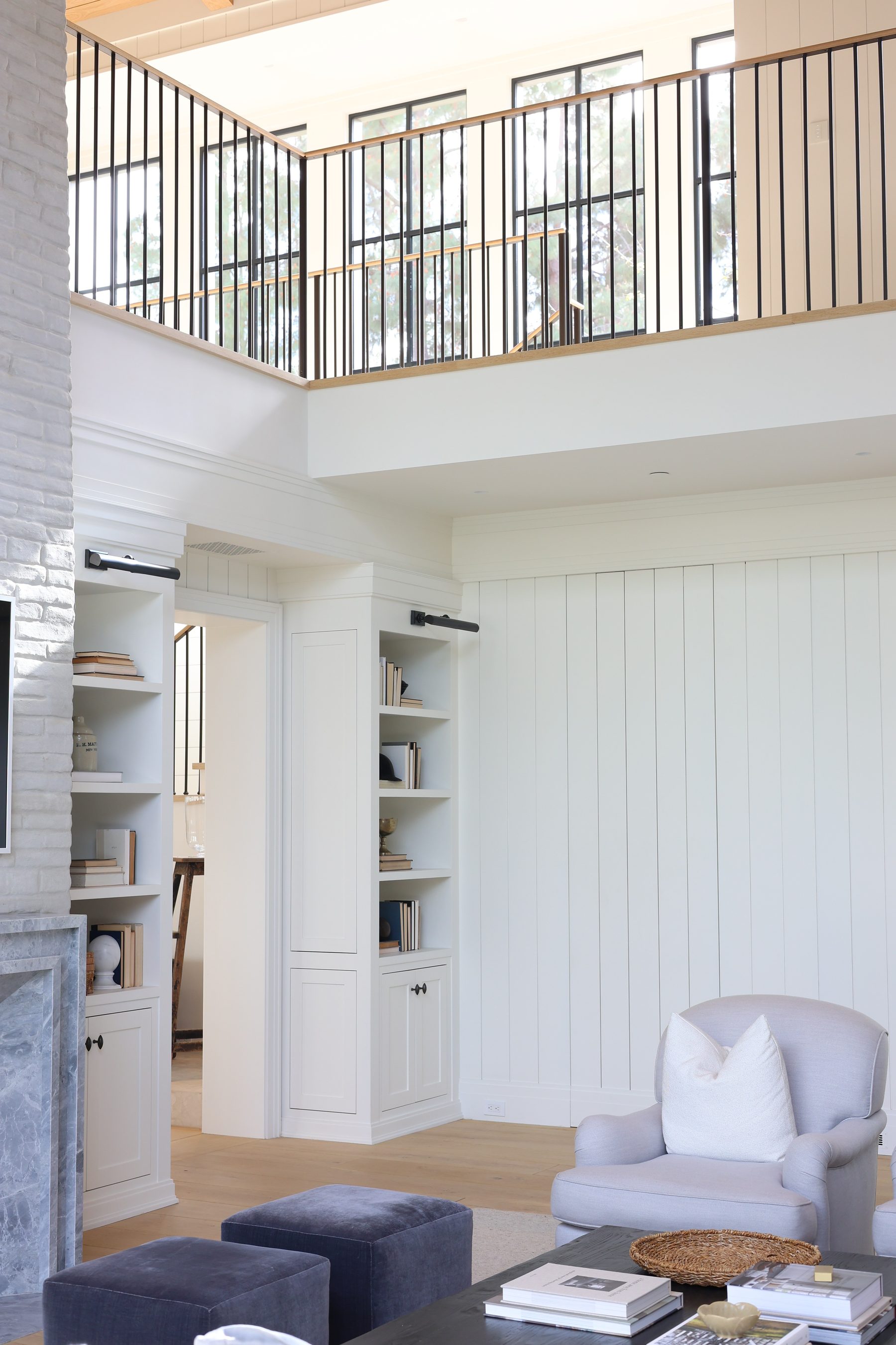 Custom white built-in sideboard with cubby openings