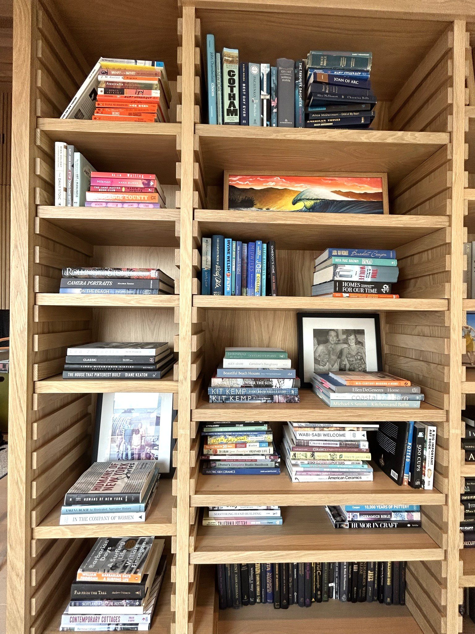 Custom white oak bookcase hallway built-in library