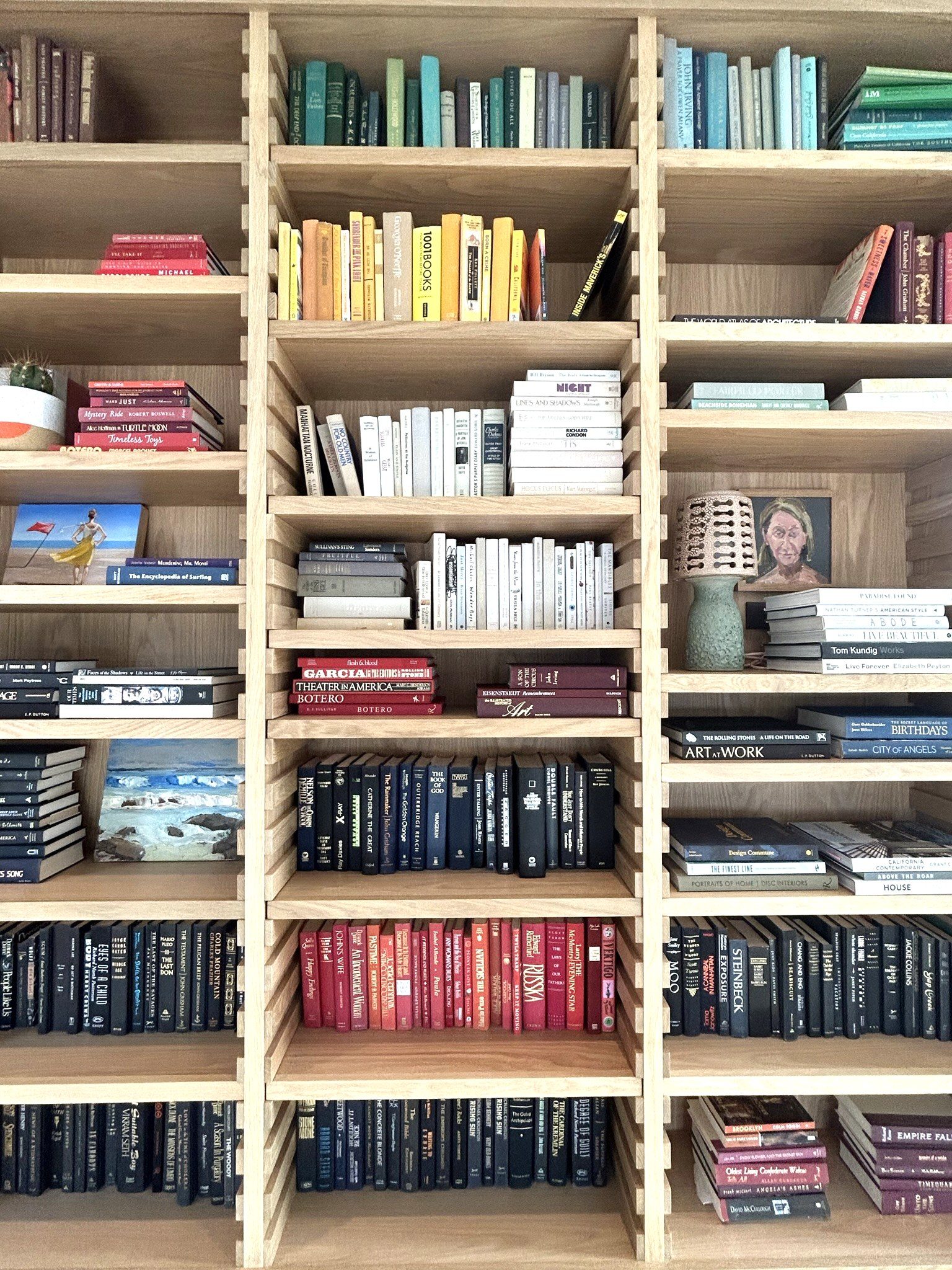 Custom white oak bookcase section detail built-in library